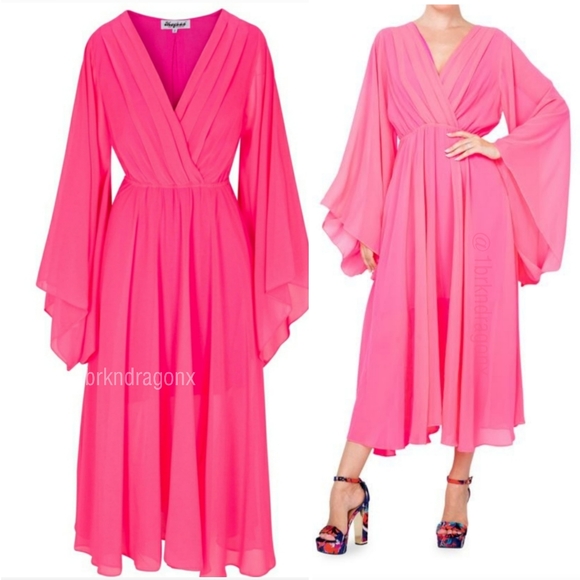 NWT Pink Maxi Wrap Dress Tea Dress Sunset Long Sleeve Spring Dress - Picture 6 of 6